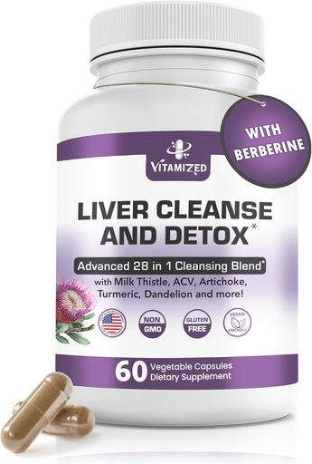 [BRSROAINDIMRUALJ] Liver Cleanse Detox & Repair Fatty Liver Supplements 28-in-1 Advanced Herbal Liver Health Supplement Formula - Milk Thistle Silymarin, Artichoke Extract, Dandelion & Apple Cider Vinegar - 60 Pills