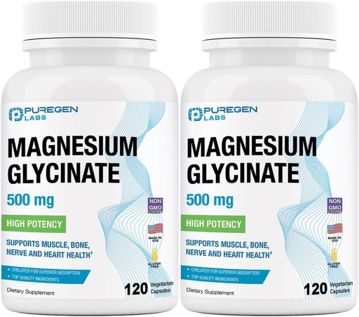 [BRSRMCQPBF6Q4GTH] Magnesium Glycinate 500mg [High Potency] Veggie Caps, Chelated for Superior Absorption, Non-GMO, NO Gluten and Dairy, Supports Muscle, Joint, and Heart Health | Total 240 Capsules