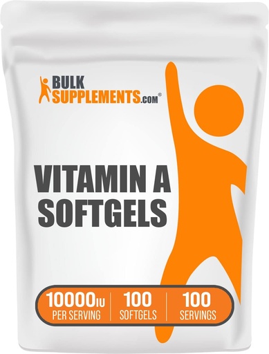 [BRSW2HY7O4NW2HTV] BulkSupplements.com Vitamin A 10000 IU Softgels - Vitamin A Retinyl Palmitate, Vitamin A Pills - Vitamin A Supplement, Eye Supplements - Gluten Free, 1 Softgel per Serving, 100 Softgels