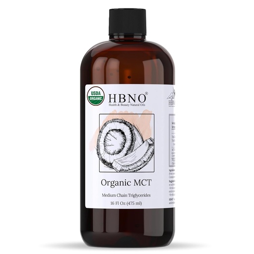 [BRSROCQ6BYHRGHLO] HBNO Organic MCT Oil 16 oz (475ml) Value Size - Ideal for Salad dressings, Lip balms, Face wash, Lotions, Skincare, and hair care products.