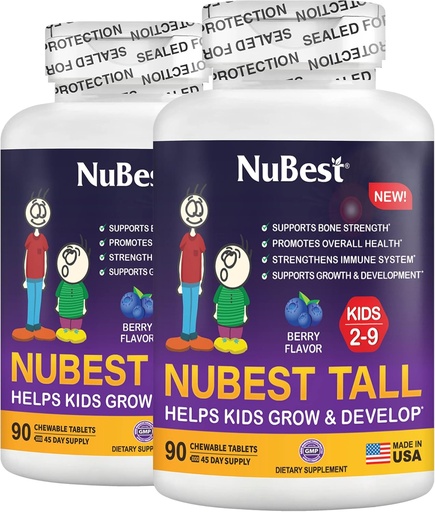 [BRSRMAYBCUIR6YLL] NuBest Tall Kids - Toddlers Vitamins and Kids Vitamins for Age 2 to 9 - Support Bone Strength, Overall Health and Immunity - Animal Shapes - 180 Chewable Berry Tablets | Pack 2