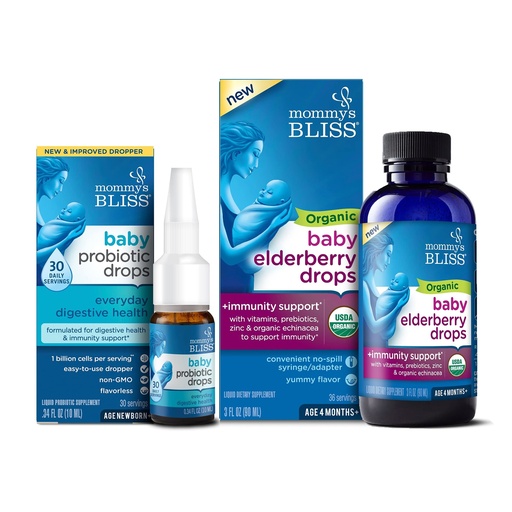 [BRSW2EL2OQOWCFY7] Mommy's Bliss Baby Probiotic Drops Everyday 30 Servings (Pack of 1) with Organic Baby Elderberry Drops 36 Servings (Pack of 1), Support Baby's Immunity