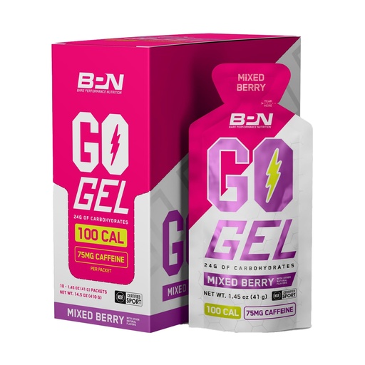[BRSRAFABB4IBSDLZ] BARE PERFORMANCE NUTRITION, BPN Go Gel Endurance, 24g of Carbohydrates & 100 Calories per Pack, Vegan + Gluten Free Running Gel, 10 Single-Serving Packs, Caffeinated Mixed Berry