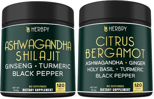 [BRSRABQOCJ6B4F3P] Bundle 5in1 Ashwagandha Shilajit & 6in1 Citrus Bergamot Supplements