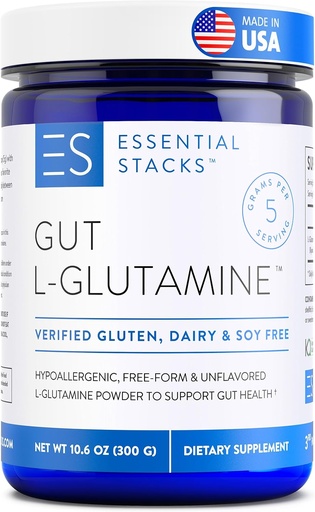 [BRSWGA37DN5QM2D5] Essential Stacks Gut L-Glutamine Powder - 독점적으로 미국에서 제조 - Gut Health 용 Pure L 글루타민 분말 (60 인분, 불충분)