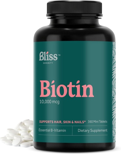 [BRSRO2YZBV7AYHLF] Biotin 10000mcg - Max Strength Biotin Supplement - juuste naha ja küünte vitamiinid naistele ja meestele, juuste kasvu vitamiinid ja energia tootmine, Kosher, Non-GMO, 360 Mini tabletid