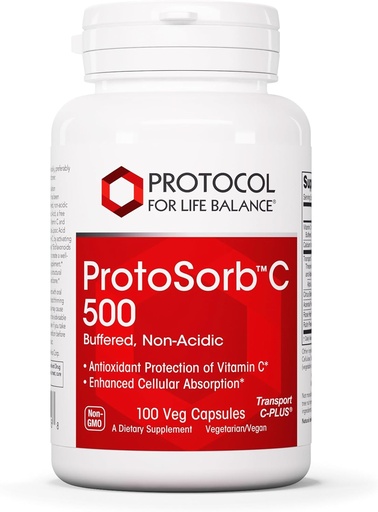 [BRSWIYYFBEFRAGT6] Protocolo Protosorb C 500 - Vitamina C Altamente Absorbable - para el sistema inmunológico &amp; Suplemento de salud ósea* - con ácido alfa-lípoico - Vitamina C Buffered, No Acidic C - 100 caps