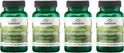 [BRSWGFD3BZ7RYDLG] Swanson Ultimate Ashwagandha KSM-66 - трав'яні добавки Підтримка здорових рівнів стресу і релаксації - природна формула, щоб Promote a Calm & Relaxed Mindset - (60 Veggie Capsules, 250mg Кожен) (4 пакет)