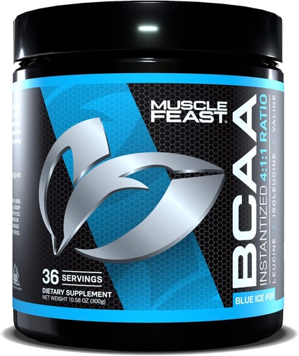 [BRSWYZDRC4FQKELV] Muscle Feast Vegan BCAA Powder 4:1:1 Ratio Keto Friendly Sugar Free Post Workout Recovery, Blue Ice Pop, 300g