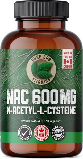 [BRSW2GIPAUCB6DQ2] Pure Lab Vitamins NAC (N-Acetyl-Cysteine) 600 mg - 120 caps Made in Canada