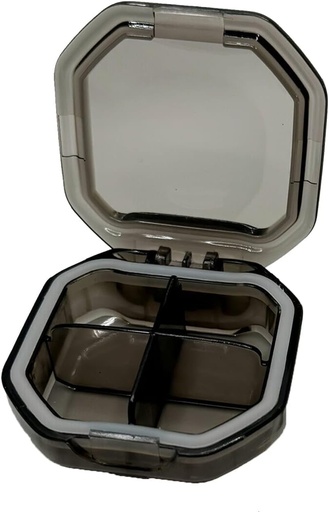 [BRSRAGQ3OB5GG3TD] Travel Pill Organizer - трайни, водонепроницаеми хапчета калъф за пътуване размер с 4 отделения - Компактен калъф за хапчета пътуване за витамини, добавки, медицина - Travel Pill Container for Purse (Gray)