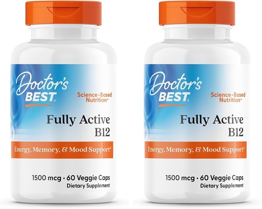 [BRSRAY35CQHQO3A6] Läkarens bästa fullt aktiva B12 1500 mcg, icke-GMO, Vegan, Gluten Free, stöder hälsosamt minne, humör och cirkulation, 60 greve (Pack of 2)