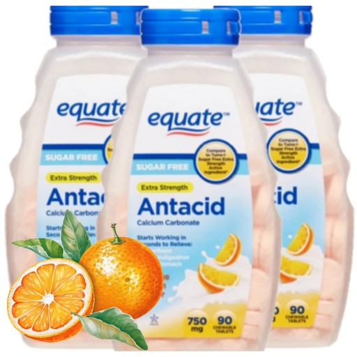 [BRSROZTRBYBA4AAY] Antacid Tablets Sugar Free Extra Strength, Orange Creme, Calcium Carbonate 750 mg, 90 Count Each (Pack of 3)