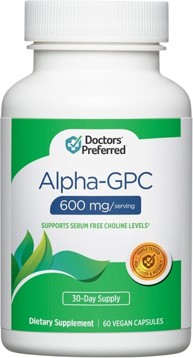 [BRSRAA3QAAMAOCL5] DOCTORS' PREFERRED Alpha GPC Supplement - Premium Formula. 600 MG/Serving, 60 веганских капсул, 30-дневная поставка