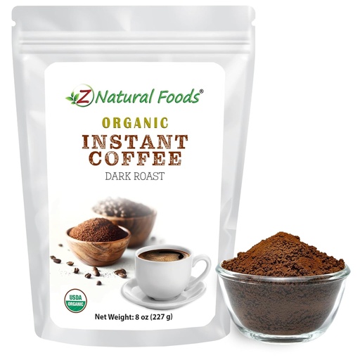 [BRSWYZIHOJ5WKELZ] Z Natural Foods Organic Instant Coffee Powder - Rich Dark Roast Flavor, Arabica Instant Espresso Powder with Antioxidants to Boost Energy, Mood & Focus - Gourmet Coffee in Reselable Bag, 8 u