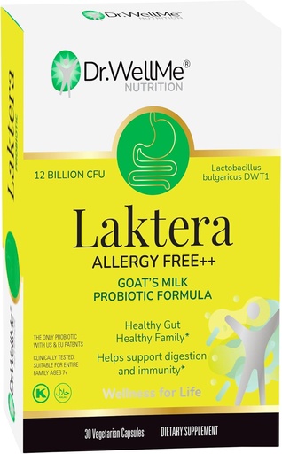 [BRSRMHAOCB5GEHI7] Dr WellMe Laktera Allergy-Free Probiotics - 30 kapslar, 12B CFU Goats mjölkprobiotiska formel, Immune & Gut Health Supplements - Low Lactose, Gluten-Free för vuxna & 7 + Barnbarn