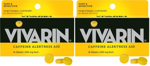 [BRSRAY3ROYGQO33L] Vivarin, Caffeine Pills, 200mg Caffeine per Dose, Safely and Effectively Helps You Stay Awake, No Sugar, Calories or Hidden Ingredients, Energy Supplement, 16 Tablets (Pack of 2)