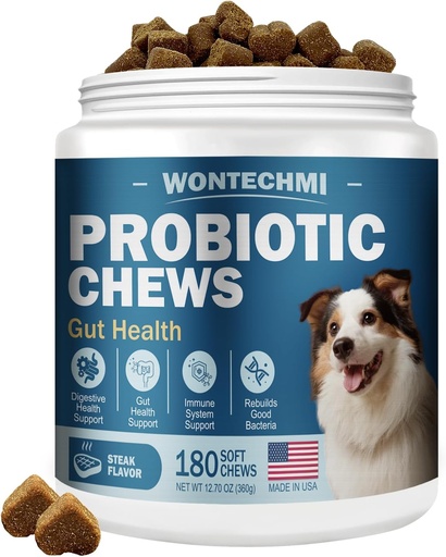[BRSRAFALOUJRUFLG] Probióticos para cães, melhorar Itchy pele Comichões orelhas, Gut Saúde, Balança de Levedura, Alergias, Imunidade, Dog Probióticos e Enzimas Digestivas com Prebióticos, Reduzir Diarréia (180 Chews, Steak)