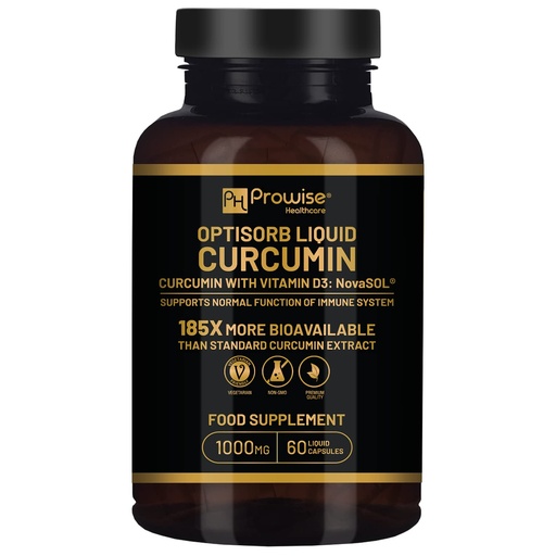 [BRSWGA32A4MBQDIZ] Optisorb Liquid Curcumin with Vitamin D - 60 Liqcaps | 185x Turmeric & Curcumin Bioavailability - Ultra Bioavailable | Liquid Capsules with 1000mg NovaSOL Daily Dosage - UK Manufactured