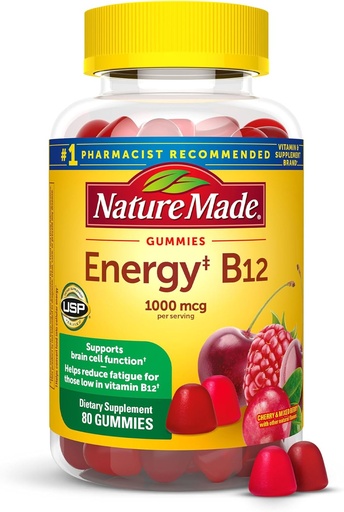 [BRSWIGT2O4FRWGTI] Nature Made Energy B12 1000 mcg, Dietary Supplement for Energy Metabolism Support, 80 Gummies, 40 Day Supply El embalaje puede variar