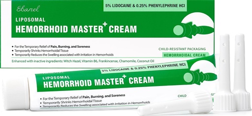 [BRSRAEINPIIWYA3G] Ebanel 5% Lidocaine Hemorrhoid Treatment Cream with Witch Hazel, Phenylephrine, Horse Chestnut, Vitamin B6, Zinc Oxide, External and Internal Hemorrhoids Treatment Burn Itch Pain Relief Anal Cream