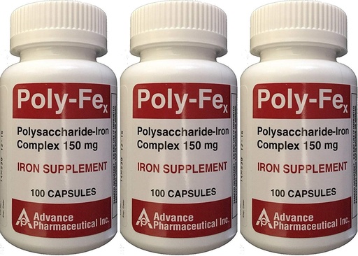 [BRSWICY6OUBR2YD2] Polysaccharide Iron Complex 150 mg Capsules Iron Supplement 100 Capsules per Bottle Pack of 3 Total 300 Capsules