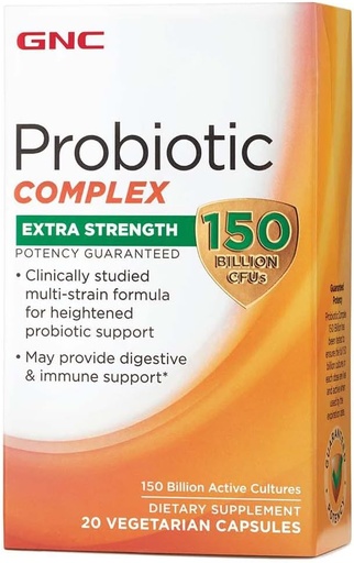 [BRSWGZAOOAHW2AA2] GNC Probiotic Complex Extra Vahvuus 150 miljardia PMY, 20 kapselia, Päivittäinen probiootti tuki