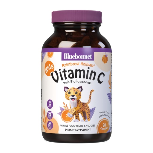 [BRSWIZQ6CN5RCDY7] Bluebonnet Nutrition Rainforest Animalz Vitamin C Animal Shape Chewable Tablets, 250mg of Vitamin C, Soy-Free, Gluten-Free, Kosher Certified, Dairy-Free, Vegan, 90 Tablets, 45 Servings, Orange Flavor