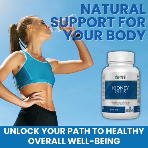 [BRSRAZLRCAPWM2Q2] Well of Life: Kidney Plus 600mg with Cranberry Extract, Astragalus Root, Java Tea-Leaf & antioxidants for Overall Well-Being, Helps Healthy Kidney Function & Urinary Tract Wellness, 60 Capsules
