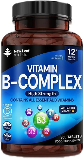 [BRSWYBA6CEIB4YAZ] Vitamin B Complex - 365 Small Tablets (One Year Supply) High Strength All 8 B Vitamins B1-B2-B3-B5-B6-B12, Biotin, Folic Acid and Vitamin C - Reduction of Tiredness, Energy & Immune Support - UK Made