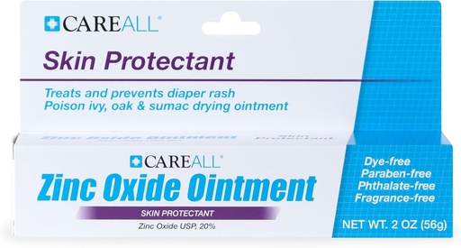 [BRSWIGTYPIFRGAY3] CareAll Zinc Oxide 20% Skin Protectant Barrier Ointment 2 oz, Relieves, Treats and Prevents Minor Skin Irritations due to Diaper Rash. Helps Seal Out Wetness. Protects Chafed Skin.
