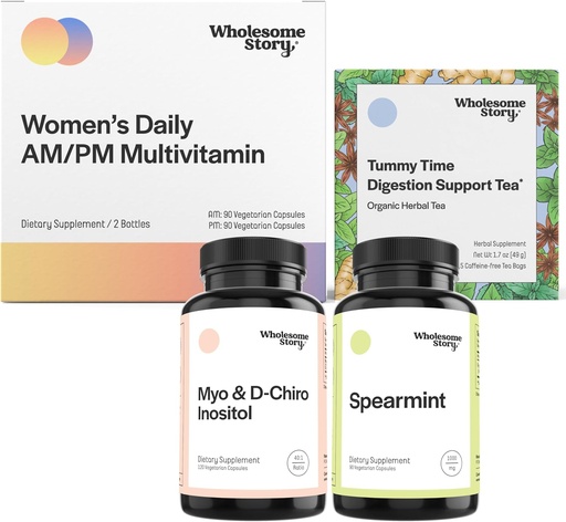 [BRSROAQ5AQPQKF33] Hormone Balance Support Bundle | Myo-Inositol & D-Chiro Inositol Blend 30-day Supply | Organic Spearmint 30-day Supply | Premium Daily Multivtamin for Women 30-day Supply | Morning Sickness Tea 15ct