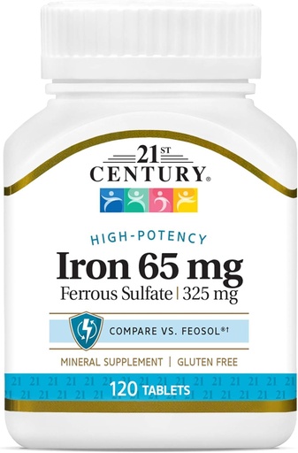 [BRSWGZQHAF6BUAAZ] 21st Century Iron 65 mg with Ferrous Sulfate 325 mg - 120 Tablets, Pack of 3