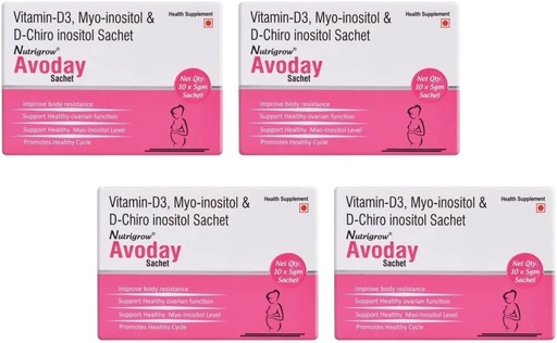 [BRSW2AABOQHGG23G] NUTRIGROW AVODAY Powder Supply 40 Days/Aid Ovarian Function Support for Women - Regulate Your Hormones/Vitamin d3 myo- inositol & D Chiro inositol/Health Supplements/Metabolism Booster Pack of 4