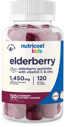 [BRSWYC37OB7WM2DG] Nutricost Kids Elderberry Gummies (50mg) with Zinc & Vitamin C 120 Gummies - Gluten Free, No Corn Syrup
