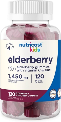 [BRSWYC37OB7WM2DG] Nutricost Kids Elderberry Gummies (50mg) with Zinc & Vitamin C 120 Gummies - Gluten Free, No Corn Syrup
