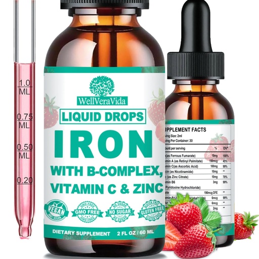 [BRSRAZAYCIPQEYL3] Liquid Iron Supplement w/Vitamin C, B-Complex, High Potency Iron Liquid w. Multivitamin, Vegan Iron Drops for Women, Kids, Chelate Liquid Iron Supplement for Anemia, Fatigue, Red Blood Cell Support