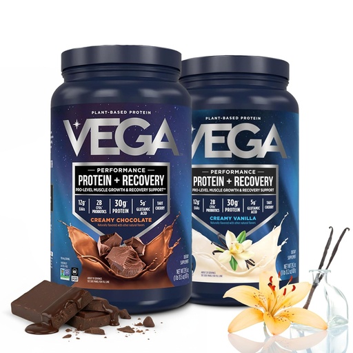 [BRSWYZIKOEIGKHI3] Vega Protein + Recovery, Chocolate & Vanilla Variety – 30g Vegan Protein, Dairy & Gluten Free, Probiotics, NSF Certified, Chocolate 1.8 lbs (19 Servings) & Vanilla 1.8 lbs (20 Servings)