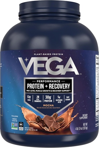 [BRSWGGQEOYJR63D4] Vega Sport Vegan Protein Powder + Recovery - 30g Plant Basein per Serving, Mocha, 45 Servings, 5g BCAAs, Probiotics, NSF Certified, per Shakes & suavies, 4.2 lld Mayari)