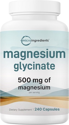 [BRSWYZIPO4ARQEY6] Magnesium Glycinate 500mg, 240 Capsules | 100% Chelated for Max Absorption | Support for Sleep, Muscle, Heart & Nerve Health | Non-GMO