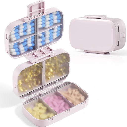 [BRSRAGIPABYGGFL4] MEACOLIA Triple- Folding Pill Organizer, 9 Comisties Travel Pill Case nagy kapacitású, Napi Pill Box Kis Pill Konténer vitamin, Cod májolaj, kiegészítők (Beige)