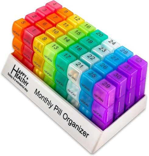 [BRSWYCQPOIHWCH3A] Month Pill Box Organizer - 3-Times-A-Day ← Morning-Noon-Night - 30 Day Pill Case with 32 Daily Compartments for Vitamins, Supplements, Medication - Travel Monthly Pill Organizer 3 Times A Day