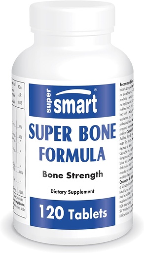 [BRSWIHQZBEDBSADM] SuperSmart - Formule Super Bone (Complexe avancé) - avec Calcium, Magnésium, Vitamine K2, D3 et Supplément de strontium - 120 Comprimés
