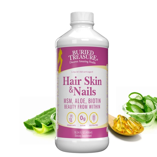 [BRSWIY3RAIIQY3TE] Buried Treasure Hair, Skin and Nails with MSM Biotin Aloe Vera plus Vitamins and Minerals in a High Potency Liquid Whole Food Complex for Fuller Hair, Stronger Nails and Clearer Skin 16 oz