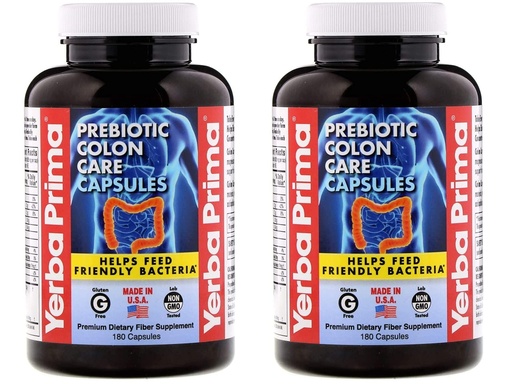 [BRSWGZAKC4PW2EQU] Yerba Prima Prebiotic Colon Care Capsules - 180 Count (Pack of 2), Gluten Free, Proudly Made in The USA, Non-GMO, Soluble & Insoluble Fiber, Supports A Healthy Functioning Colon