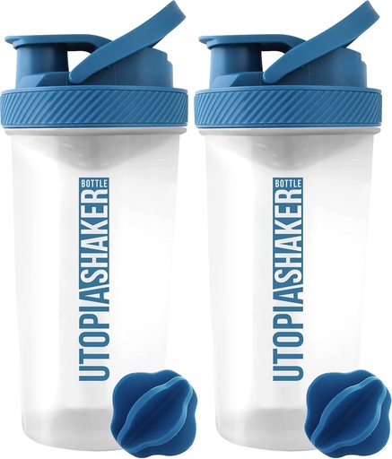 [BRSWYFIPCJ7RMETK] Utopia Home Protein Shaker Bottle - (Pack of 2) 28-Ounce Shaker bottles For Protein Mixes - Fitness Sports Classic Protein Mixer Shaker Bottle (Clear/Navy)