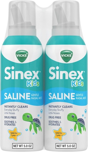 [BRSW2ZAECB5Q2ELF] Vicks Sinex, l'embala de Saline Nasal Ruixim, drogues Free Ultra Bovent, amb el consell d'Alo, l'edat 1+, cada dia més ràpid de tot el món per als nens, Clearcus Mucus d'un fred o d'al·lèrgia, 5 OZ x 2