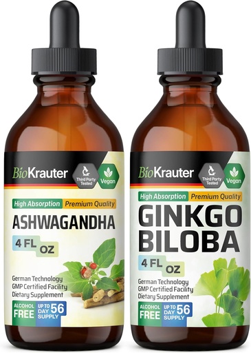 [BRSRAAYYPICBAGYY] BIO KRAUTER Ashwagandha Tincture 4 Fl. Oz. & Ginkgo Biloba Tincture 4 Fl. Oz.