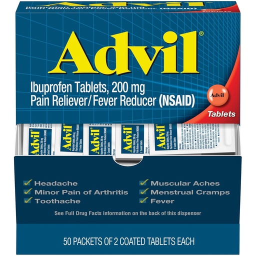 [BRSWIEARCIORYED4] Advil Ibuprofen, 200mg, 50 Pakninger med 2 overtrukne tabletter (pakning med 2)