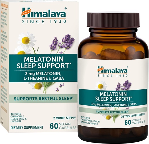 [BRSROAL5CJ5BOE3G] Himalaya Melatonin Sleep Support with GABA, L-Theanine and Melatonin 3mg for Sleep Support and Occasional Sleeplessness, 60 Capsules, 2 Month Supply